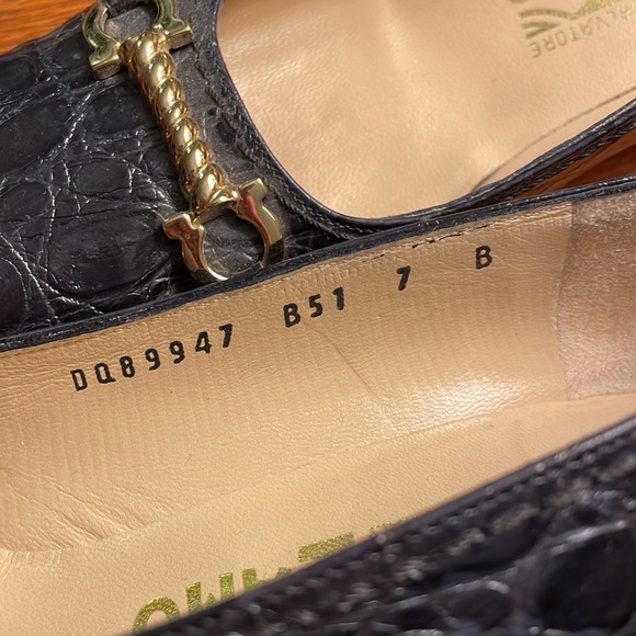 Salvatore Ferragamo Brown Alligator with Gold Accent Heel - Picture 3 of 10